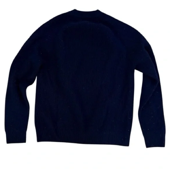 THEORY Men's Deep Blue Textured Knit Crewneck Sweater Size M scalloped pullover - Picture 2 of 7